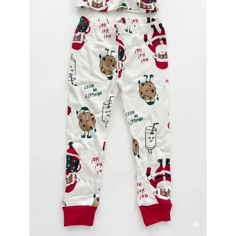 NEW! 12 Carter's Kids Christmas Santa Milk & Cookies Cotton 2PC Pajamas White